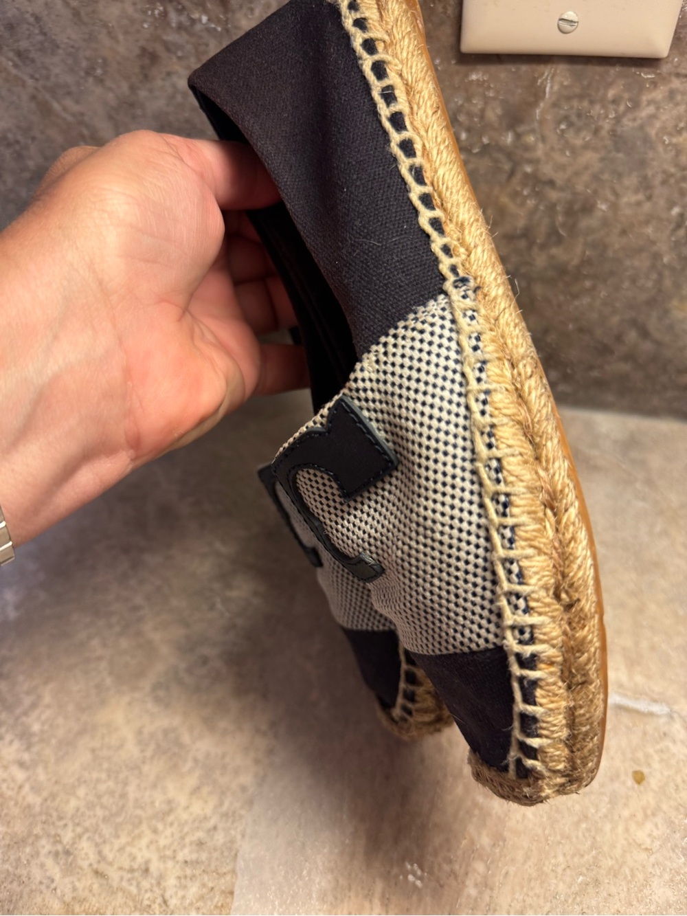 Tory Burch Navy and Beige Logo Espadrille Slip-On - Picture 4 of 7
